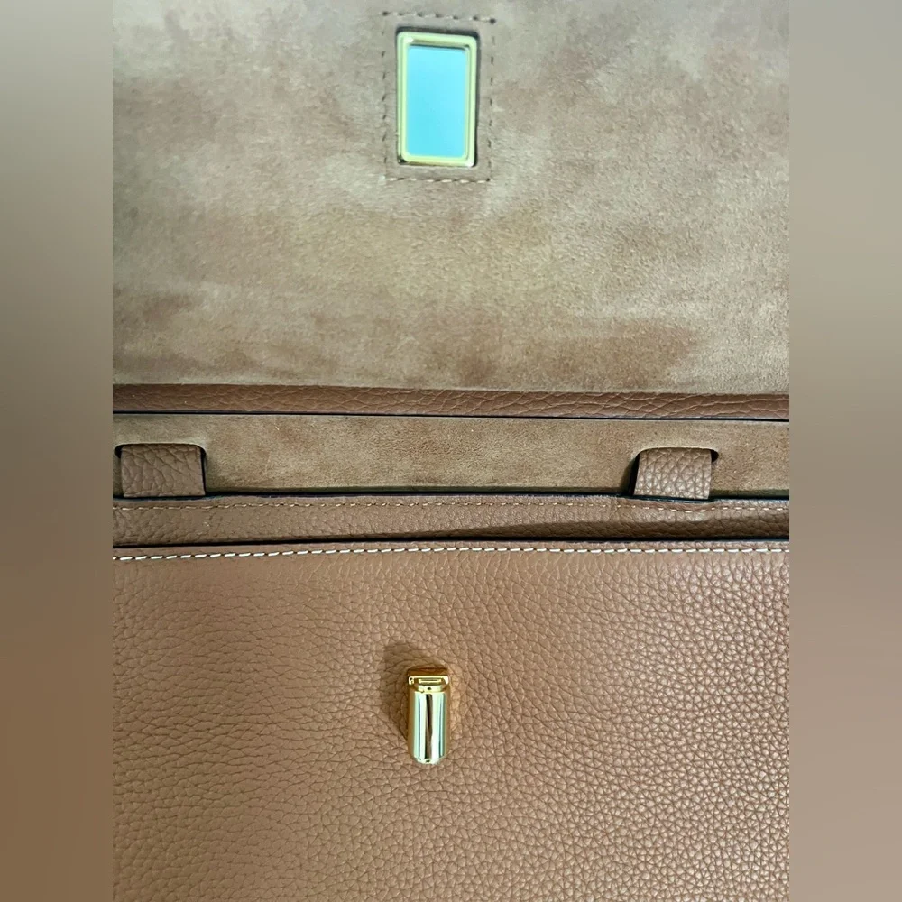 Dissona Italy Leather Satchel/Handbag with Shoulder Straps, Camel Brown - Picture 4 of 7